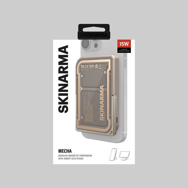 Повербанк Skinarma Nexus Mecha Magnetic Powerbank with Smart Kick-stand 5000 mAh 20W USB-C PD Desert Gold SK-PB5KNEXUS-MECDGD фото