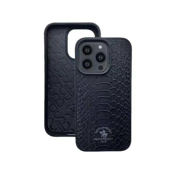 Кожаный чехол для iPhone 14 Santa Barbara Polo Knight Crocodile Leather Черный 1518-14 фото
