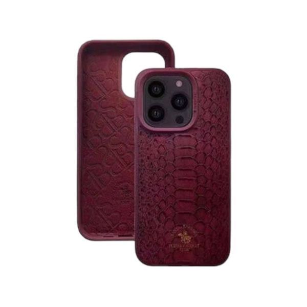 Кожаный чехол для iPhone 14 Santa Barbara Polo Knight Crocodile Leather Бордовый 1519-14 фото