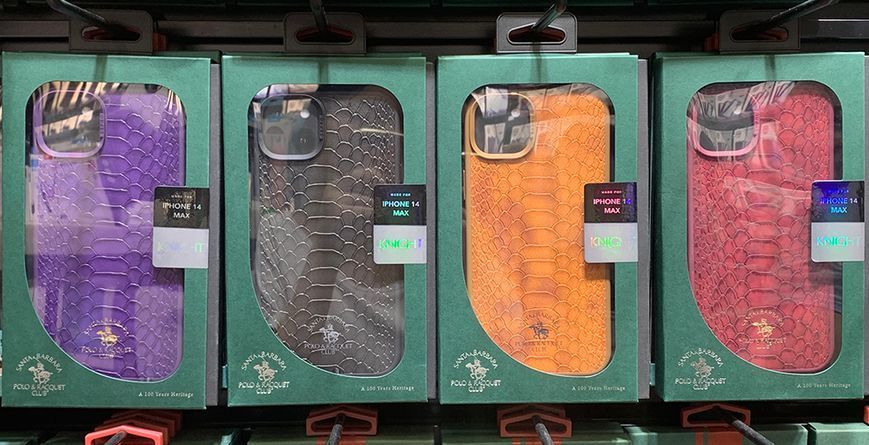 Кожаный чехол для iPhone 14 Santa Barbara Polo Knight Crocodile Leather Бордовый 1519-14 фото